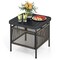2 Tier Outdoor Side Table with Umbrella Hole Metal Patio End Table Black and Natural